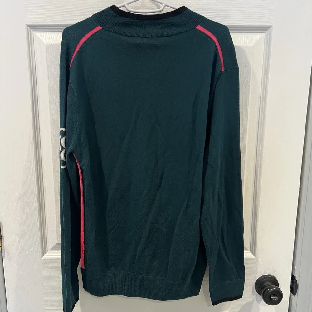 GFore Circle‎ G Logo Green Pink Quarter Zip Merino Wool Golf Sweater Men's M